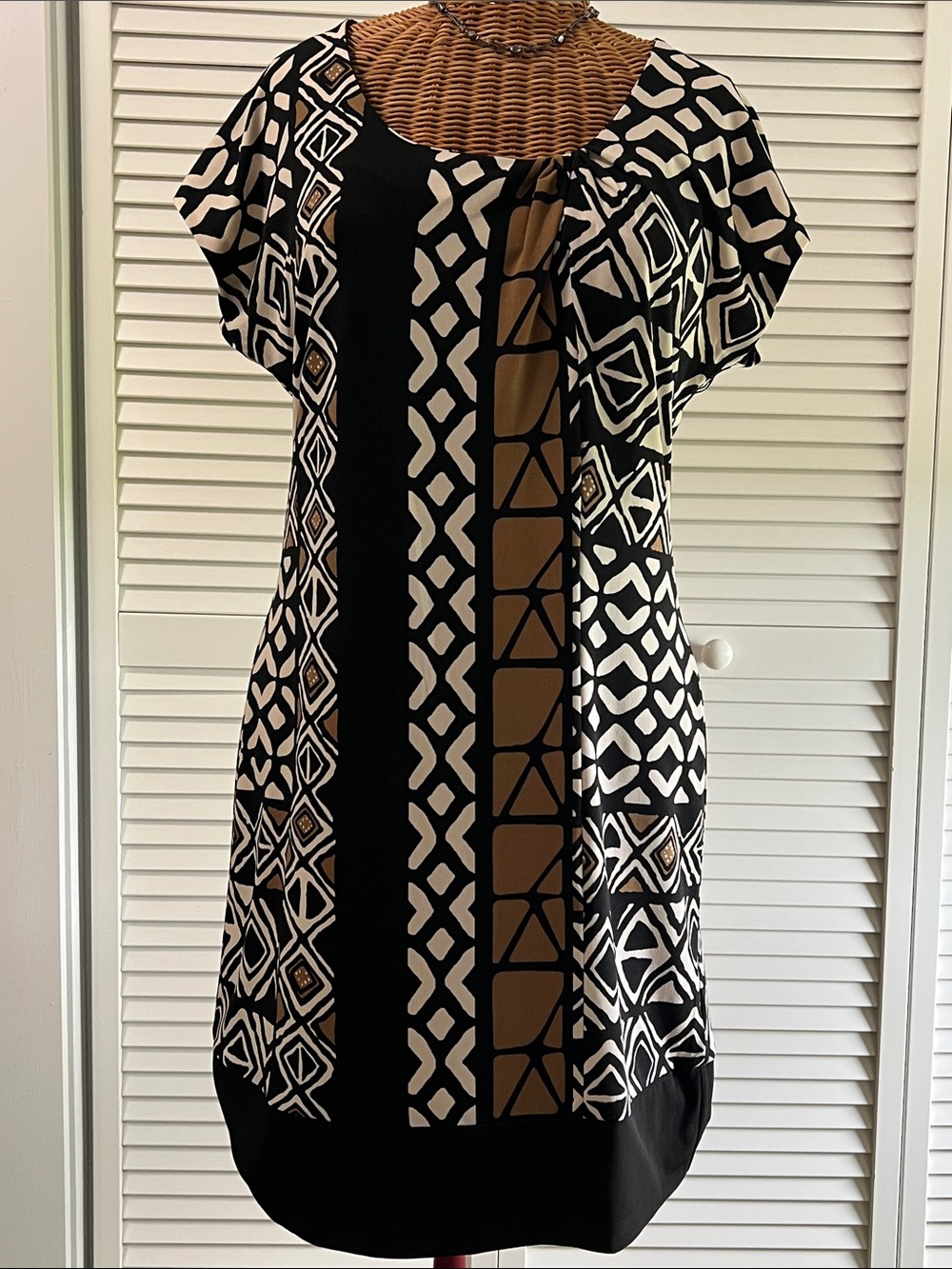 Banana Republic Black, White & Brown Geometric Midi Dress